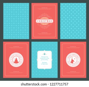 Merry Christmas greeting cards templates and patterns backgrounds, with place for Christmas holidays wish typographic design.Vector illustration.