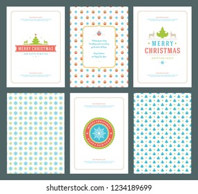 Merry Christmas greeting cards templates and patterns backgrounds, with place for Christmas holidays wish typographic design.Vector illustration.