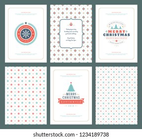 Merry Christmas greeting cards templates and patterns backgrounds, with place for Christmas holidays wish typographic design.Vector illustration.