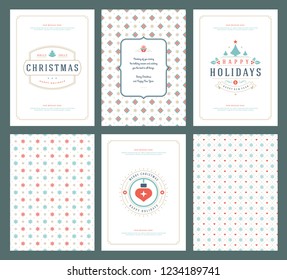 Merry Christmas greeting cards templates and patterns backgrounds, with place for Christmas holidays wish typographic design.Vector illustration.