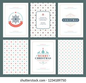 Merry Christmas greeting cards templates and patterns backgrounds, with place for Christmas holidays wish typographic design.Vector illustration.