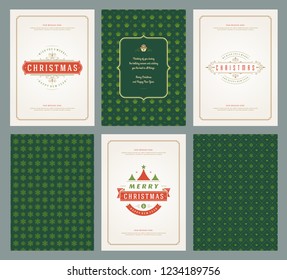 Merry Christmas greeting cards templates and patterns backgrounds, with place for Christmas holidays wish typographic design.Vector illustration.