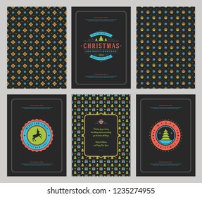 Merry Christmas greeting cards templates and patterns backgrounds, with place for Christmas holidays wish typographic design.Vector illustration.