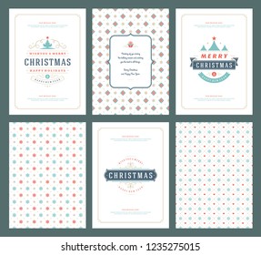 Merry Christmas greeting cards templates and patterns backgrounds, with place for Christmas holidays wish typographic design.Vector illustration.