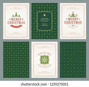 Merry Christmas greeting cards templates and patterns backgrounds, with place for Christmas holidays wish typographic design.Vector illustration.