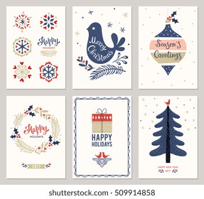 Merry Christmas greeting cards templates. Vector illustration.