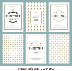 Merry Christmas greeting cards templates and patterns backgrounds, with place for Christmas holidays wish typographic design.Vector illustration.