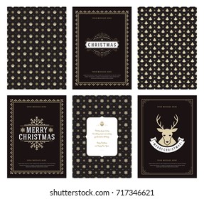 Merry Christmas greeting cards templates and patterns backgrounds, with place for Christmas holidays wish typographic design.Vector illustration.