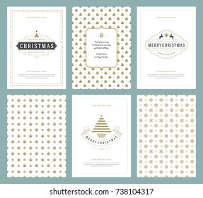 Merry Christmas greeting cards templates and patterns backgrounds, with place for Christmas holidays wish typographic design.Vector illustration.