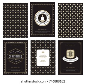 Merry Christmas greeting cards templates and golden patterns backgrounds, with place for Christmas holidays wish typographic design.Vector illustration.