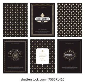 Merry Christmas greeting cards templates and golden patterns backgrounds, with place for Christmas holidays wish typographic design.Vector illustration.