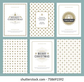 Merry Christmas greeting cards templates and golden patterns backgrounds, with place for Christmas holidays wish typographic design.Vector illustration.