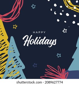 Merry Christmas greeting cards. Trendy abstract square Winter Holidays art templates. New year joyful season greeting cards. For social media post, mobile apps, banner design and webinternet ads.