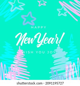Merry Christmas greeting cards. Trendy abstract square Winter Holidays art templates. New year joyful season greeting cards