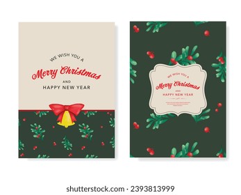 Merry Christmas greeting cards. Trendy Winter Holidays art pattern templates. Christmas design trends go beyond basic red and green. Holiday aesthetics embrace all the colors