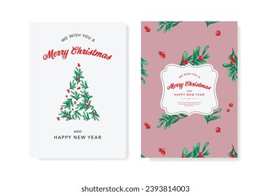 Merry Christmas greeting cards. Trendy Winter Holidays art pattern templates. Christmas design trends go beyond basic red and green. Holiday aesthetics embrace all the colors