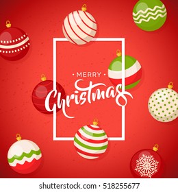 Merry christmas greeting cards vector with christmas hanging ball