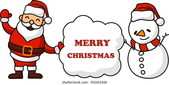Merry christmas greeting card.santa claus with snowman
