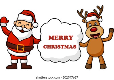 Merry christmas greeting card.santa claus with deer