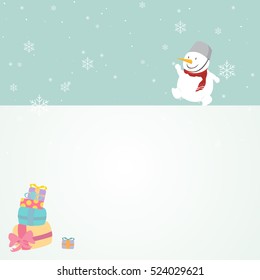 Merry christmas greeting card.Snowman with copy space.