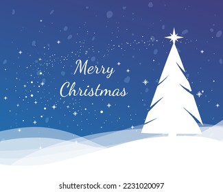 Merry Christmas greeting cart, template,Blue, violet, purple colour. Christmas tree, snowflakes, snow, magic sparkles