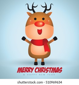 Merry Christmas greeting of cute red-nosed Reindeer 