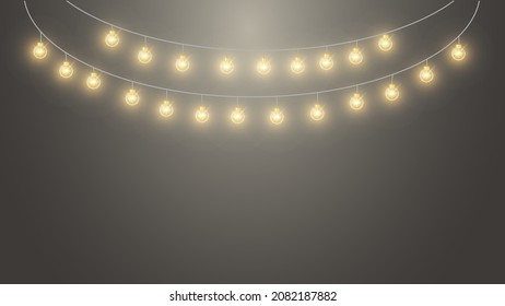 Merry christmas greeting with christmas decor of gold and light bulb, vector illustration