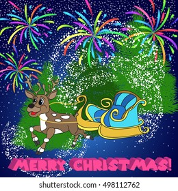 Merry Christmas greeting. decorated with symbols of the holiday doodles. and Stylish 3D text