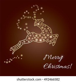 Merry christmas greeting, deer made of snowflakes for banners, covers, postcards