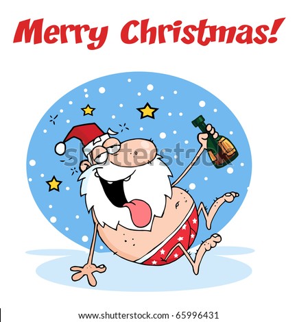 Merry Christmas Greeting Drunk Santa Clause Stock Vektorgrafik