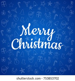 Merry Christmas - greeting with hand drawn decorations. Vector.