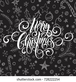 Merry Christmas greeting  handwriting script letteringx on a chalkboard greeting . Vector illustration EPS10