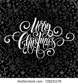 Merry Christmas greeting  handwriting script letteringx on a chalkboard greeting . Vector illustration EPS10