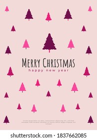 Merry Christmas greeting or invitation card with colorful pine trees pattern