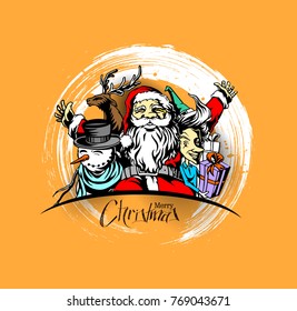 Merry christmas, greeting and invitation card.Christmas snowmen with santa gifts collection
