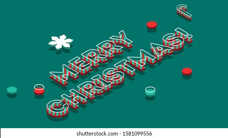 Merry christmas greeting lettering. Christmas theme cheerful illustration on green background.