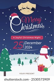 Merry Christmas greeting poster design, with the concept of a snowman and Santa Claus