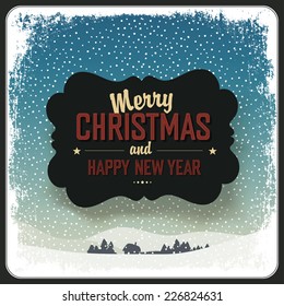 Merry Christmas Greeting Retro Card. Vector