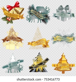 Merry Christmas. Christmas greeting set. Vector logo, text design. Usable for banners, greeting cards, gifts etc.