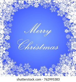 Merry Christmas greeting with snowflakes on blue background vector.