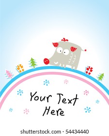 merry christmas greeting tag of boar