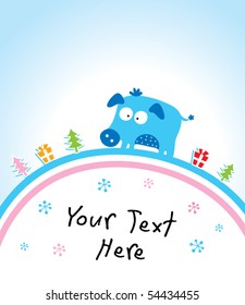 merry christmas greeting tag of piggy