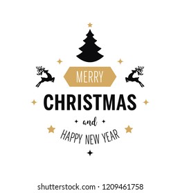 Merry christmas greeting text ornaments gold white background