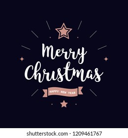 Merry christmas greeting text rose gold blue background
