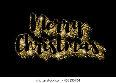 Merry Christmas greeting text vector illustration. Vintage classic letters calligraphy poster card banner design. Golden glitter texture.