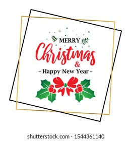 Merry Christmas Greeting Text Wreath Branch Circle, Square,Hexagon Isolated Background