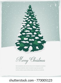 Merry Christmas greeting. Christmas tree in the snow. Vector illustration