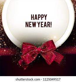 Merry Christmas  greeting vector illustration. Red background  with ribbon