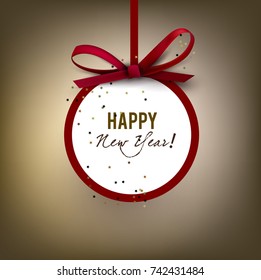 Merry Christmas  greeting vector illustration with golden stars, glitters, sparkles and red frame for text