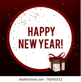 Merry Christmas  greeting vector illustration with gift on red background